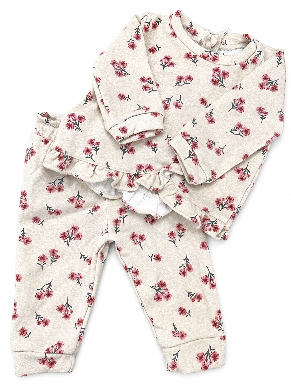 Nicole Miller New York Baby Girl Floral Ruffle Sweatshirt & Jogger Set 6-9M